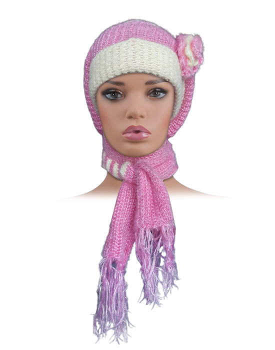 Women Woolen Muffler and Cap for Women pink